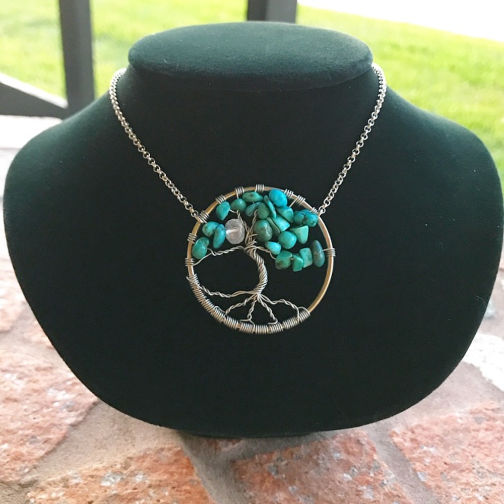 Genuine Turquoise moon stone tree of life necklace - Picture 5 of 5